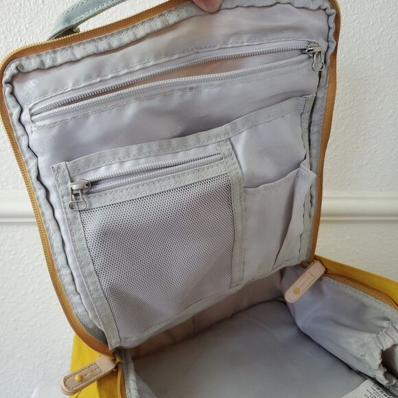 Himawari Contrast Waterproof Canvas Backpack Bag with Round Label Mustard Yellow - Picture 2 of 16